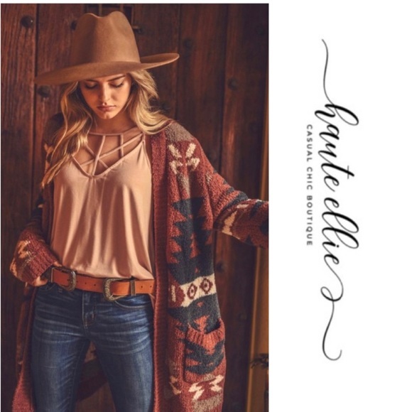 Tribal Print Open Front Cardigan - Picture 2 of 10